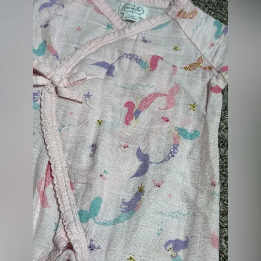 Mud Pie Baby Girl Pink Mermaid Snap Up Jumpsuit Size 0-3 Months